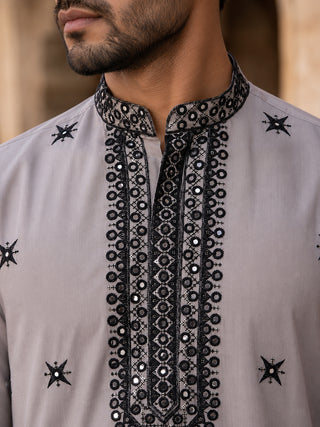 Embroidered Silk Blend Kurta Pyjama and Dupatta Set for Men