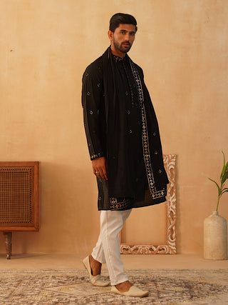 Embroidered Kurta with Dupatta Set for Men