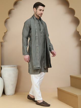 Embroidered & Sequin Kurta With Dupatta