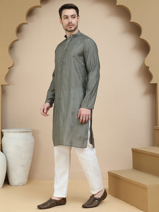 Embroidered & Sequin Kurta With Dupatta