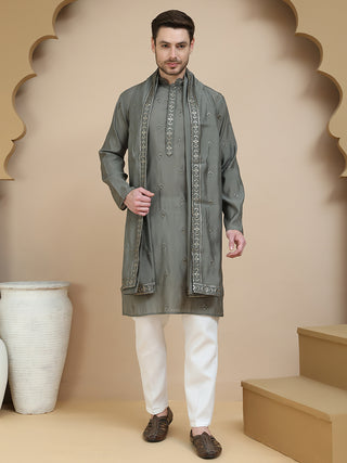 Embroidered & Sequin Kurta With Dupatta