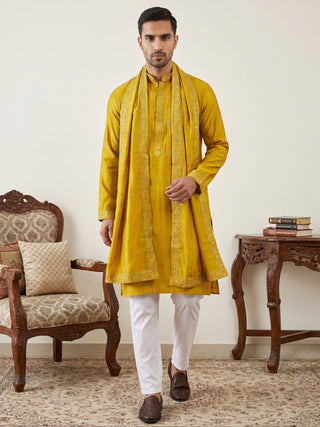Silk Blend Embroidered Kurta Pyjama with Dupatta