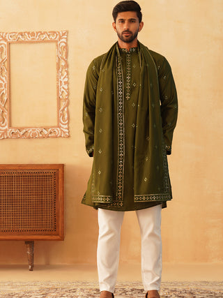 Embroidered & Sequin Kurta Pyjama With Dupatta