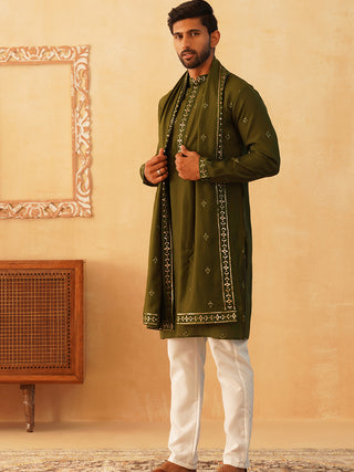 Embroidered Kurta with Dupatta Set for Men
