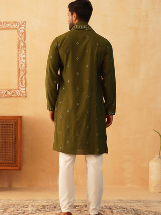Embroidered Kurta with Dupatta Set for Men