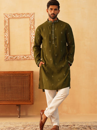 Embroidered Kurta with Dupatta Set for Men