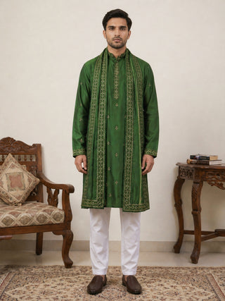 Silk Blend Embroidered Kurta Pyjama with Dupatta
