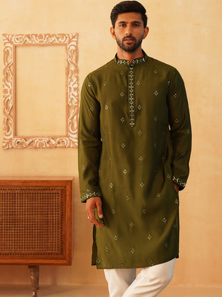 Embroidered Kurta with Dupatta Set for Men
