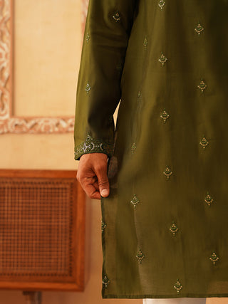 Embroidered Kurta with Dupatta Set for Men