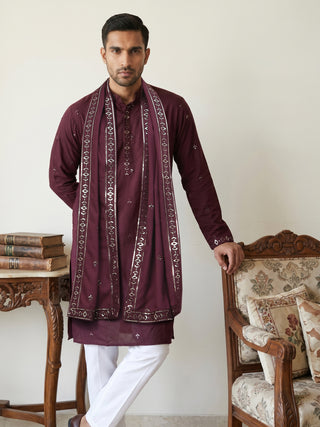 Silk Blend Embroidered Kurta Pyjama with Dupatta