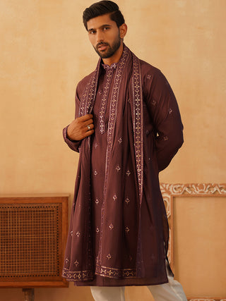 Embroidered Kurta with Dupatta Set for Men