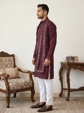 Silk Blend Embroidered Kurta Pyjama with Dupatta