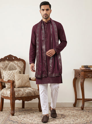 Silk Blend Embroidered Kurta Pyjama with Dupatta