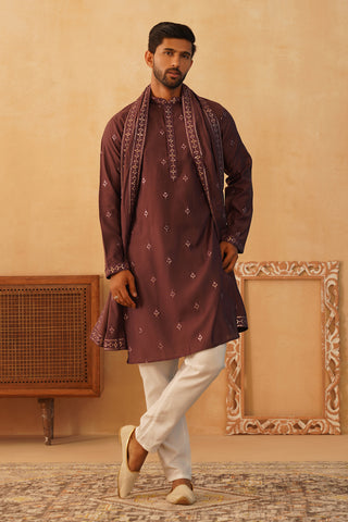 Embroidered Kurta with Dupatta Set for Men