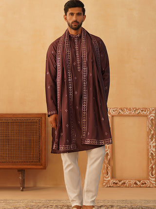 Embroidered Kurta with Dupatta Set for Men
