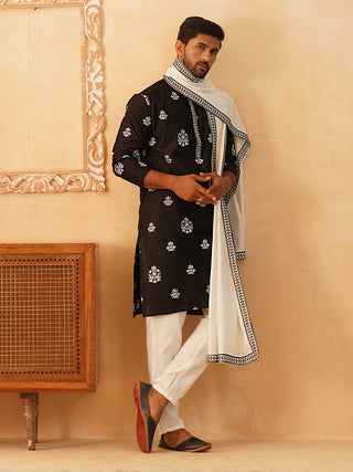 Embroidered & Sequin Kurta Pyjama With Dupatta