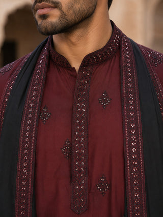 Embroidered & Sequin Kurta Pyjama With Dupatta