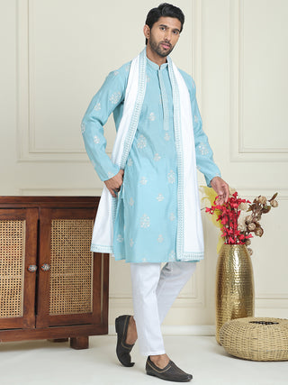 Embroidered & Sequin Kurta Pyjama With Dupatta