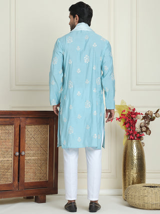 Embroidered & Sequin Kurta Pyjama With Dupatta