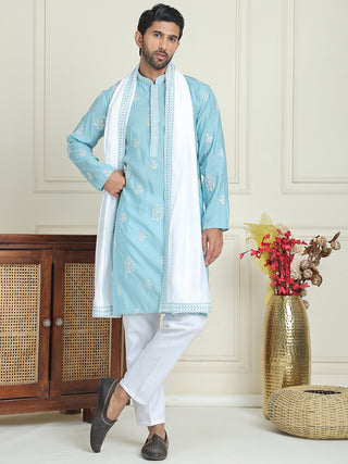 Embroidered & Sequin Kurta Pyjama With Dupatta