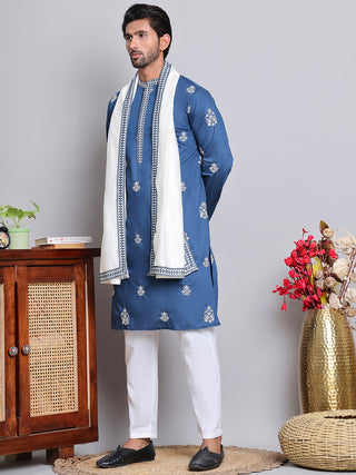 Embroidered & Sequin Kurta Pyjama With Dupatta