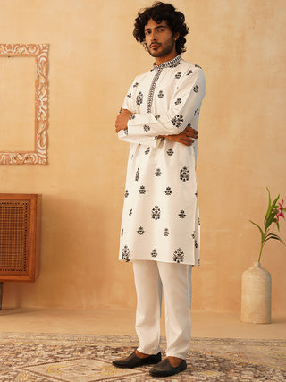 Embroidered & Sequin Kurta Pyjama With Dupatta