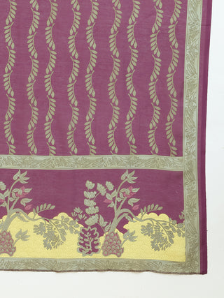 Floral Printed Purple Cotton Blend Kurta Set with Dupatta