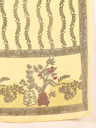 Floral Printed Yellow Cotton Blend Kurta Set with Dupatta