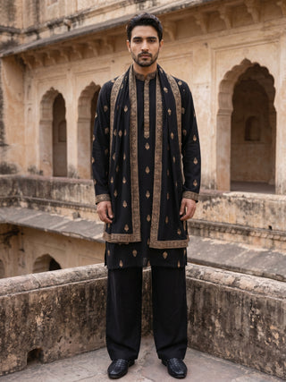 Silk Blend Embroidered Kurta Pyjama Set