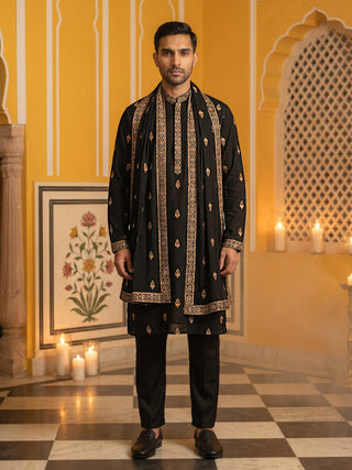 Silk Blend Embroidered Kurta Pyjama With Dupatta