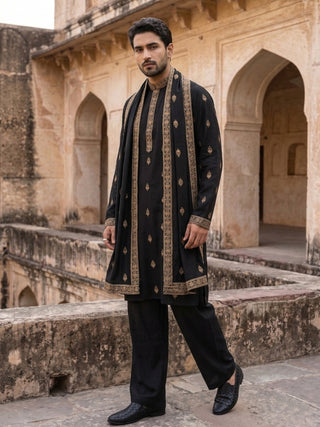 Silk Blend Embroidered Kurta Pyjama Set