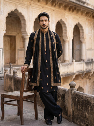 Silk Blend Embroidered Kurta Pyjama Set