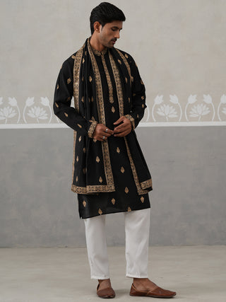 Silk Blend Embroidered Kurta Pyjama Set
