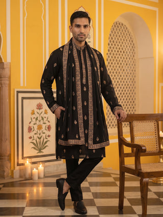 Silk Blend Embroidered Kurta Pyjama With Dupatta