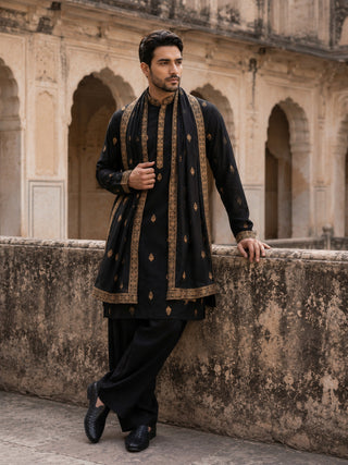 Silk Blend Embroidered Kurta Pyjama Set