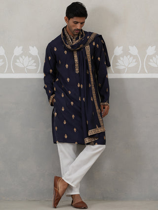 Silk Blend Embroidered Kurta Pyjama Set
