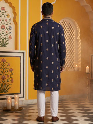Silk Blend Embroidered Kurta Pyjama With Dupatta