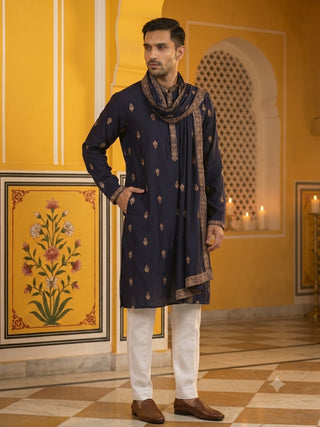 Silk Blend Embroidered Kurta Pyjama With Dupatta