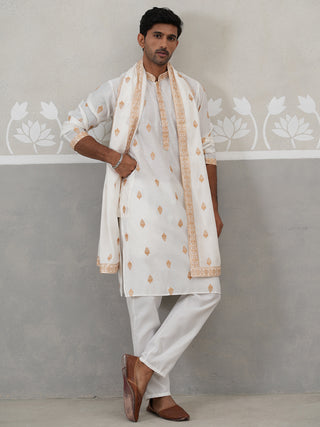Silk Blend Embroidered Kurta Pyjama Set