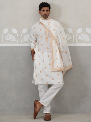 Silk Blend Embroidered Kurta Pyjama Set