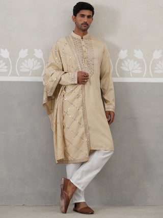 Silk Blend Sequins Embroidered Kurta Pyjama with Dupatta Set