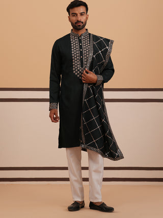 Silk Blend Sequins Embroidered Kurta Pyjama with Dupatta Set