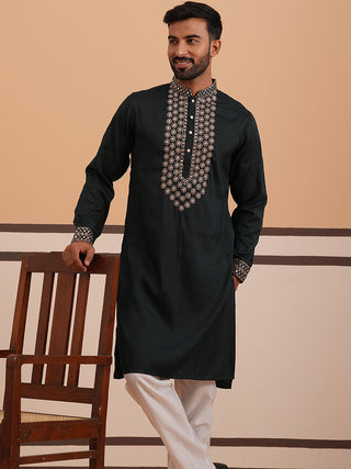 Silk Blend Sequins Embroidered Kurta Pyjama with Dupatta Set