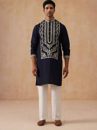 Silk Blend Embroidered Kurta Pyjama Set