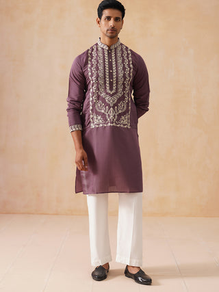 Silk Blend Embroidered Kurta Pyjama Set