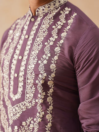 Silk Blend Embroidered Kurta Pyjama Set