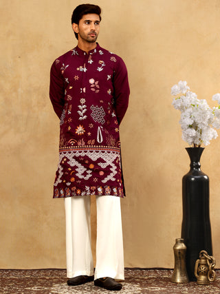 Silk Blend Floral Embroidered Kurta Pyjama Set