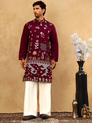 Silk Blend Floral Embroidered Kurta Pyjama Set