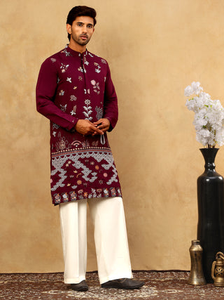 Silk Blend Floral Embroidered Kurta Pyjama Set