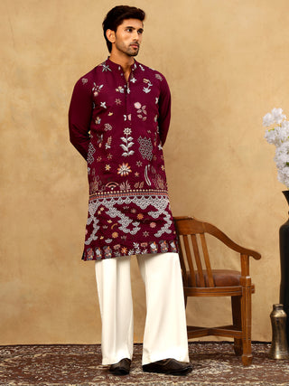 Silk Blend Floral Embroidered Kurta Pyjama Set
